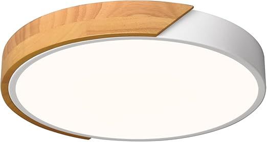 Modern LED Ceiling Light, Minimalist Wood Style Flush Mount Ceiling Light Fixture, Circle Lighting Lamp with Acrylic Lampshade for Bedroom Living Roo