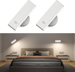 Honalia Rechargeable Wall Lights 2 Pack, Dimmable Wall Mounted Lamp with Magnetic 360 Rotation & Touch Control, Battery Operated Cordless Wall Sconce