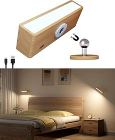Wall Lights Battery Operated Wooden,Magnetic Wall Sconces Rechargeable,Adhesive Wall Lights for Bedroom,Dimmable Wall Mounted Bedside Lamp,Cordless B