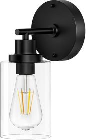 Black Wall Sconce Light: Modern Wall Sconces Indoor, LED Wall Light Fixtures with E26 Base and Clear Glass Shade, Sconces Wall Lighting for Hallway,