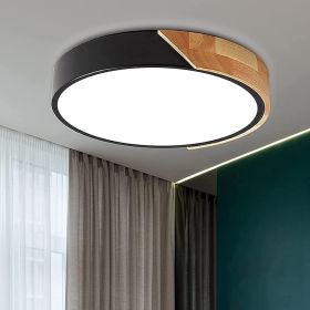 Wood LED Flush Mount Ceiling Light, 4500K Modern Round Close to Ceiling Light Fixtures, 12 Inch Minimalist Black Ceiling Lamp