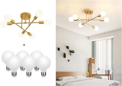 Modern Sputnik Chandelier, 6-Light Ceiling Light, LED Light Bulbs Included for Bedroom,Dining Room,Kitchen,Office (Gold)