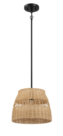 Essence Single Lights Pendant With Rattan Shade Black Metal Finish for Farmhouse Style