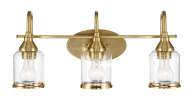 Twilight Three Lights Brushed Gold Contemporary Vanity Light 22"W × 10"H × 7.48"E with Clear Glass