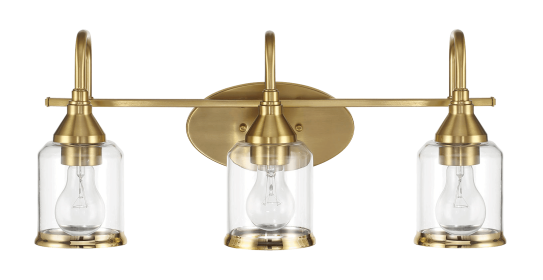 Twilight Three Lights Brushed Gold Contemporary Vanity Light 22"W × 10"H × 7.48"E with Clear Glass