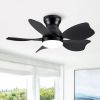 30 in. Modern Floral Art Matte Black Indoor LED Flush Mount Small Ceiling Fan With Light and Remote Control