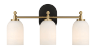 Meadows Three Lights Vanity Brushed Gold Bathroom Wall Light for Bathroom Over Mirror 20.5"W × 10.125"H × 5.5"E with White Frosted Glass