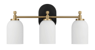 Meadows Three Lights Vanity Brushed Gold Bathroom Wall Light for Bathroom Over Mirror 20.5"W × 10.125"H × 5.5"E with White Frosted Glass