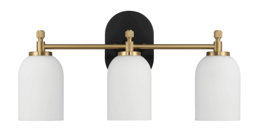 Meadows Three Lights Vanity Brushed Gold Bathroom Wall Light for Bathroom Over Mirror 20.5"W × 10.125"H × 5.5"E with White Frosted Glass