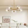 Modern Gold 5-Light Sputnik Chandelier with Clear Glass Shades, Mid-Century Hanging Pendant Light Fixture for Dining Room, Living Room, or Kitchen (B