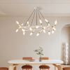 White & Golden Modern Chandelier Light Fixture, Branch Design with Frosted Tubes, Black Cords, Adjustable Height Pendant Light for Dining Room, Livin