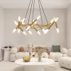Golden Modern Chandelier Light Fixture, Branch Design with Frosted Tubes, Black Cords, Adjustable Height Pendant Light for Dining Room, Living Room,