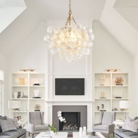 20-Inch Gold Pendant Light Chandelier with Threaded Clear Glass Globe Shade – Adjustable Height, Ideal for Living Room, Dining Room, Kitchen (No Bulb