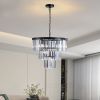 (NEW SKU:W1340P189315) 20" Modern Crystal Chandelier with Black Finish – Elegant 7-Light Pendant Light with 3 Tier Crystal Strands for Dining Room, L