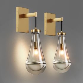 Wall Sconces Set of Two, Brass Modern Raindrop Glass Sconces Wall Lighting, Gold Wall Light Fixtures Indoor Wall Light, Vanity Light Fixture Wall Lam