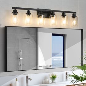 37" Modern 6-Light Bathroom Vanity Light Fixture - Black Finish with Clear Glass Shades, Perfect for Bathroom, Vanity, and Dressing Area Lighting (No