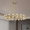 Modern 36" Gold Round Chandelier Light Fixture, K9 Crystal Chandeliers for Dining Room, Living Room, Dining Room Chandeliers Over Table, Chandelier f