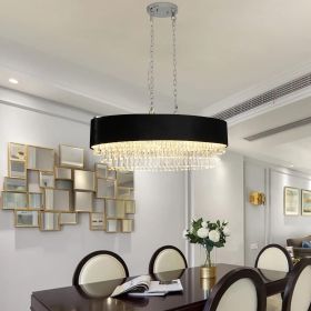 39" Modern Crystal Chandelier with Black Imitation Velvet Anti-Glare Shade, Adjustable Height, 8-Light G9 Base for Dining Room, Living Room, or Bedro