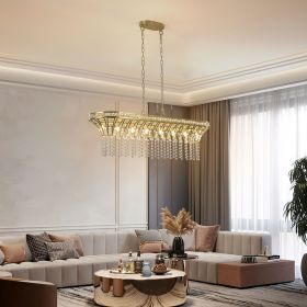 39" Modern Crystal Linear Rectangle Chandelier with Gold Finish, Elegant Pendant Light with Cascading Beads, for Dining Room, Living Room, or Foyer (