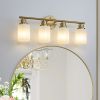 24" Modern 4-Light Vanity Wall Sconce, Golden Finish with Frosted Glass Shades for Bathroom or Hallway Lighting (No Bulbs)