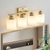 Gold Bathroom Light Fixtures, 4-Light Modern Vanity Light Over Mirror, Wall Sconces with Milky White Frosted Glass Shades, E26 Socket (Bulbs Not Incl