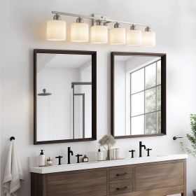 38" Bathroom Vanity Light, 6-Light Nickel Vanity Lights for Bathroom, Wall Sconce Lighting with Milky White Glass Shade, Wall Lights,Bath Vintage Wal