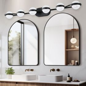 43" Black Minimalist LED Bathroom Vanity Light with Crystal Sand Acrylic Shades,6-Light Wall Mounted Decorative Lighting Fixture, Suitable for Bathro