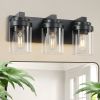 3 Light Bathroom Vanity Light, Matte Black Bathroom Light Fixtures with Clear Glass Shade, Vanity Light Fixtures Over Mirror for Bedroom Living Room(