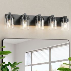 5-Light Bathroom Vanity Light Bathroom Light Fixtures Over Mirror, 31" Black Vanity Lights with Glass Shade, Modern Wall Sconce for Cabinet Porch Bed