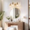 24 Inch 3-Light Vintage Bathroom Wall Sconce – Elegant Golden Metal and Glass Lampshade Vanity Light Fixture for Bathroom, Hallway, or Bedroom (Bulb