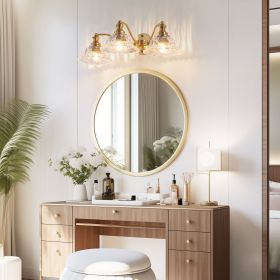 24 Inch 3-Light Vintage Bathroom Wall Sconce – Elegant Golden Metal and Glass Lampshade Vanity Light Fixture for Bathroom, Hallway, or Bedroom (Bulb