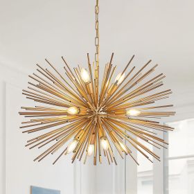 29" Mid-Century Modern 12-Light Starburst Chandelier â€“ Gold Sputnik Pendant Light Fixture for Living Room, Dining Room, or Foyer (Bulb Not Included)