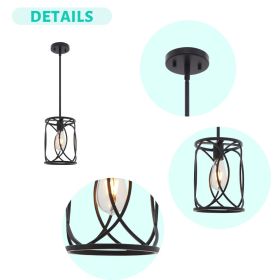 1 Light Industrial Pendant Light Modern Black Cage Kitchen Island Chandelier Hanging Lighting Fixture Indoor Metal Mini Ceiling Lamp for Dining Room