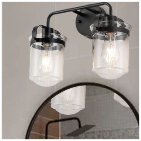 2-Light with Clear Glass Shade, Modern Sconce, Industrial Indoor Light Fixture for Bathroom Living Room Bedroom Over Kitchen Sink, E26 Socket, [No Bu