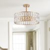 (L5025-450-G/W1340P189450)18" Golden Modern Crystal Drum Chandelier, 6-Light Pendant Lighting Fixture with Metal Frame for Living Room, Dining Room,