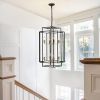 (Same as W1340142524/L1018-G) 18" Modern 8-Light Black Gold Geometric Pendant Chandelier, Industrial Metal Frame, Adjustable Hanging Light for Living