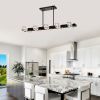 Rectangle Chandelier for Dining Room, 8-Light Black Farmhouse Linear Pendant Light Fixture, Modern Crystal Hanging Lighting Chandelier for Lobby, Kit