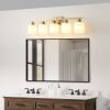 Gold Bathroom Light Fixtures, 5-Light Modern Vanity Light Over Mirror, Wall Sconces with Milky White Frosted Glass Shades, E26 Socket (Bulbs Not Incl