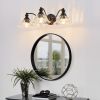 24 Inch 3-Light Vintage Bathroom Wall Sconce – Elegant Black Metal and Glass Lampshade Vanity Light Fixture for Bathroom, Hallway, or Bedroom (Bulb N