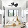 30 in. Modern Floral Art Matte Black Indoor LED Flush Mount Small Ceiling Fan With Light and Remote Control