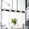 Rectangle Chandelier for Dining Room, 8-Light Black Farmhouse Linear Pendant Light Fixture, Modern Crystal Hanging Lighting Chandelier for Lobby, Kit