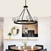 Matte Black + Gold Wagon Wheel Chandelier Farmhouse Modern Small Crystal Round Chandelier for Living Room Kitchen Island Foyer Hallway Entryway Bedro
