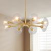 Modern Gold 8-Light Sputnik Chandelier with Clear Glass Shades, Mid-Century Hanging Pendant Light Fixture for Dining Room, Living Room, or Kitchen (B