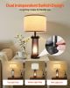VEVOR Table Lamps Set of 2, Dimmable Farmhouse Bedside Nightstand Lamps, Vintage Lamp with LED Bulb and Linen Shades, Bedside Lamp with USB C+A Ports