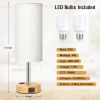 Small Touch Table Lamps Set of 2-3-Way Dimmable, USB A + C Charging, AC Outlet, Wood Grain Base, Bulbs Included