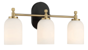 Meadows Three Lights Vanity Brushed Gold Bathroom Wall Light for Bathroom Over Mirror 20.5"W × 10.125"H × 5.5"E with White Frosted Glass