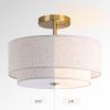 3 Light Semi Flush Mount Ceiling Light, Classic Fabric Linen Shade Design for Living Room