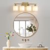 Gold Bathroom Light Fixtures, 4-Light Modern Vanity Light Over Mirror, Wall Sconces with Milky White Frosted Glass Shades, E26 Socket (Bulbs Not Incl