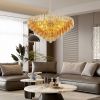 37" Extra Large Chandelier, 14-Light Gold Modern Round Chandelier for Living Room, Tiered Smoke Blown Glass Brass Chandeliers, Hanging Light Fixture