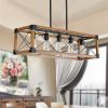 32" Walnut Industrial Farmhouse Rectangle Pendant Light, 5-Light Chandelier for Dining Room, Kitchen Island, Cafe Decor (No Bulbs)
